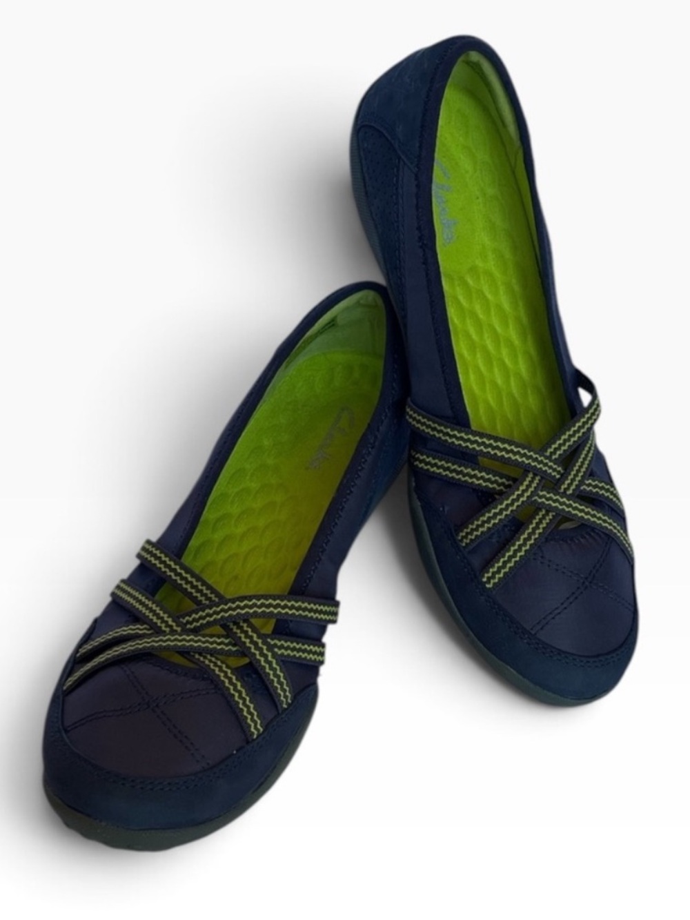 CLARKS MARY-JANE NAVY SPORT FLATS SZ 7.5 EUC